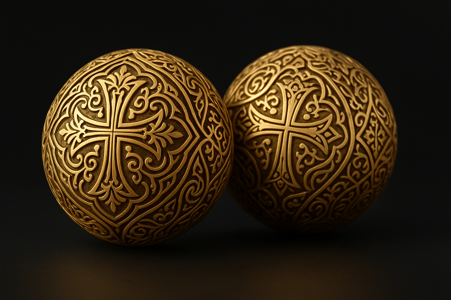Handgravierte goldene Kugeln mit armenischen Kreuzmustern